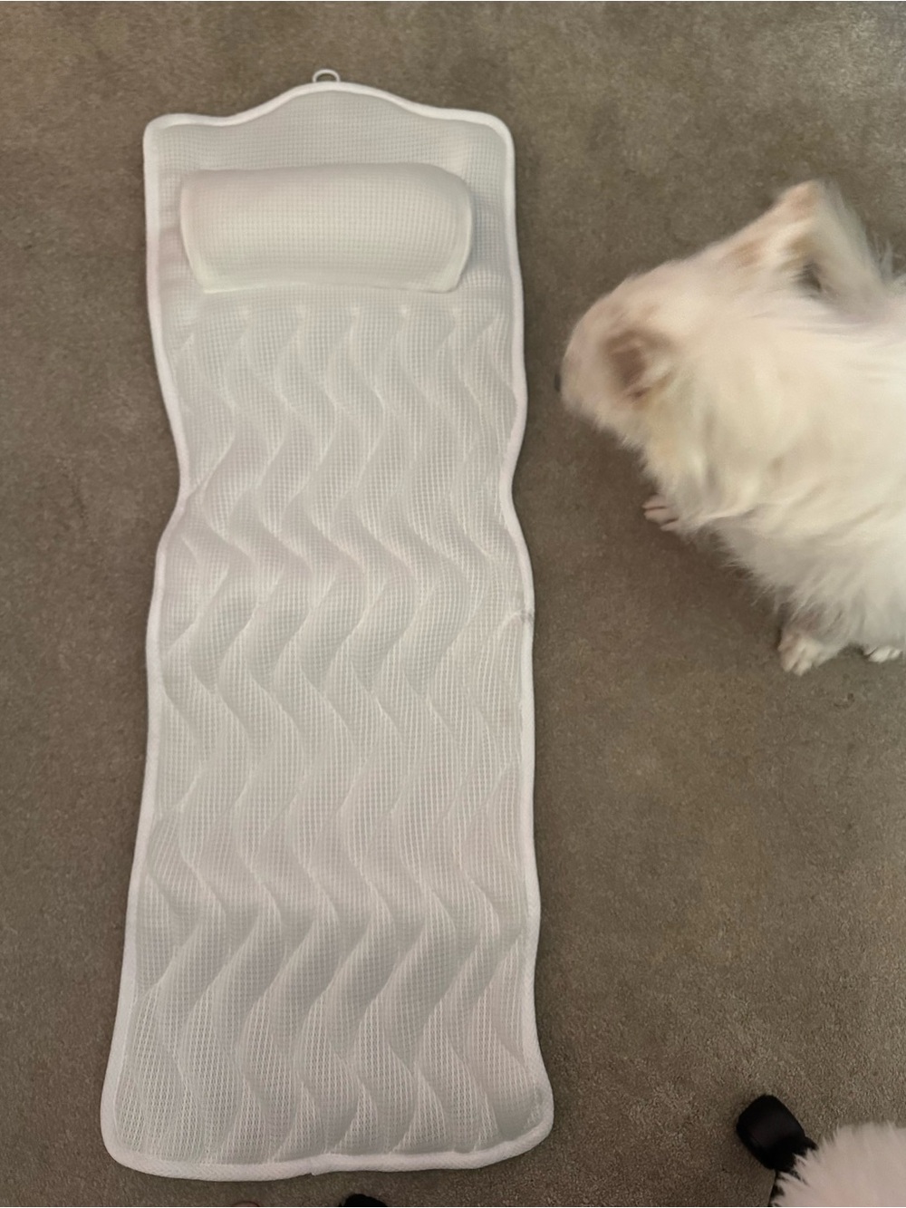 White Quilted Body Length Bath Mat in Gray Storage Case